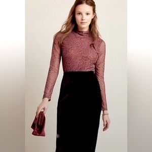 Vintage Black Cherry Velvet Midi Pencil Skirt